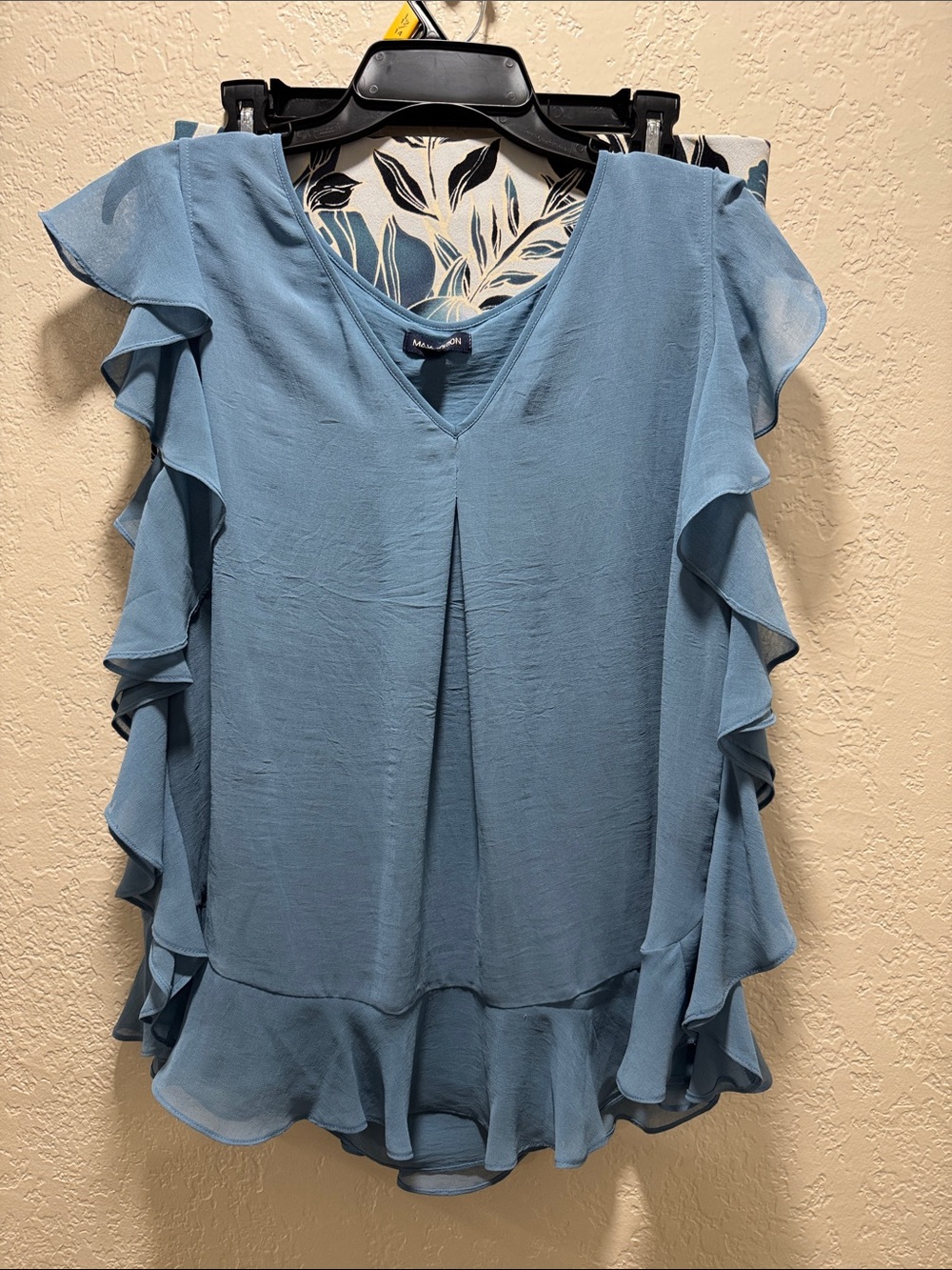 Light Blue Ruffle Sleeve V-Neck Blouse - Maxi Collection
